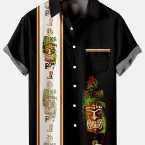 Men's Hawaiian Shirt - Tiki Print Bowling Style Polyester Summer Shirt
