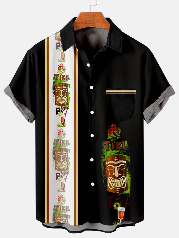 Men's Hawaiian Shirt - Tiki Print Bowling Style Polyester Summer Shirt