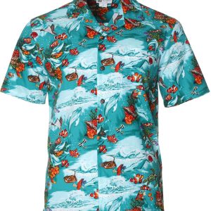 Men's Hawaiian Shirt - Deep Dive Ocean Polyester Aloha Print Casual Shirt