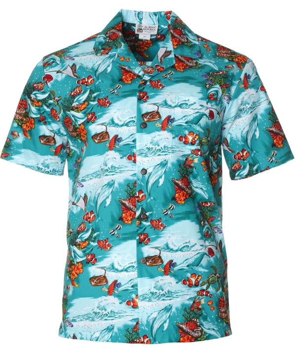 Men's Hawaiian Shirt - Deep Dive Ocean Polyester Aloha Print Casual Shirt