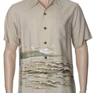 Men's Hawaiian Shirt - Polyester Diamond Head Border Aloha Print Shirt