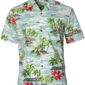 Men's Hawaiian Shirt - Diamond Head Polyester Aloha Print Casual Shirt