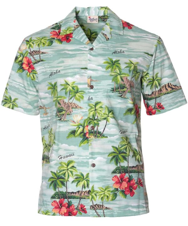 Men's Hawaiian Shirt - Diamond Head Polyester Aloha Print Casual Shirt