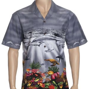 Men's Hawaiian Shirt - Polyester Dolphins Border Aloha Print Shirt