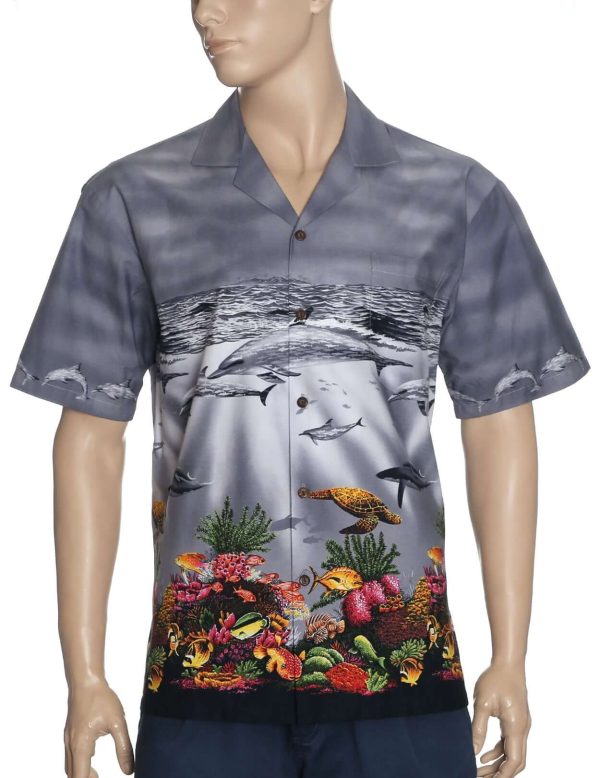 Men's Hawaiian Shirt - Polyester Dolphins Border Aloha Print Shirt