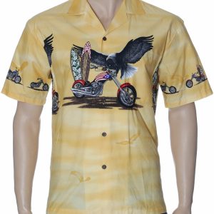 Men's Hawaiian Shirt - Easy Rider Motorcycle Polyester Aloha Print Casual Shirt