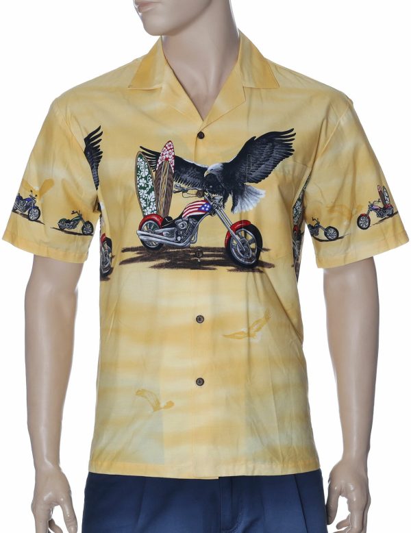 Men's Hawaiian Shirt - Easy Rider Motorcycle Polyester Aloha Print Casual Shirt