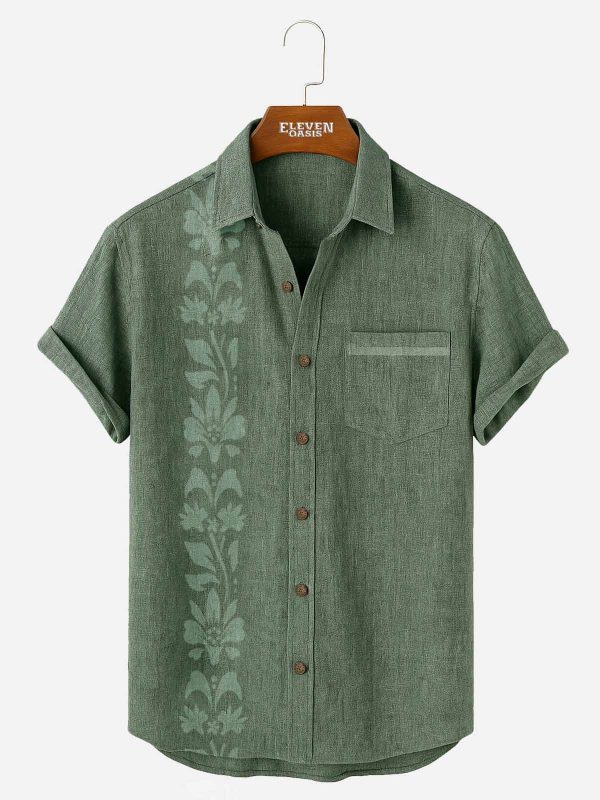 Men's Hawaiian Shirt - Unilateral Floral Stripe Print Summer Casual Shirt