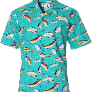 Men's Hawaiian Shirt - Fishing Time Aloha Print Polyester Casual Shirt