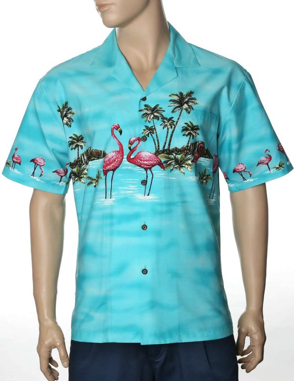 Men's Hawaiian Shirt - Polyester Flamingo Border Aloha Print Shirt