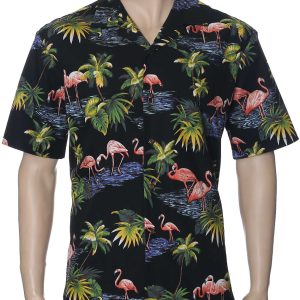 Men's Hawaiian Shirt - Polyester Flamingos Aloha Friday Print Shirt