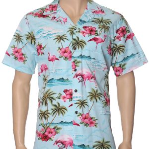 Men's Hawaiian Shirt - Polyester Flamingos Aloha Print Shirt