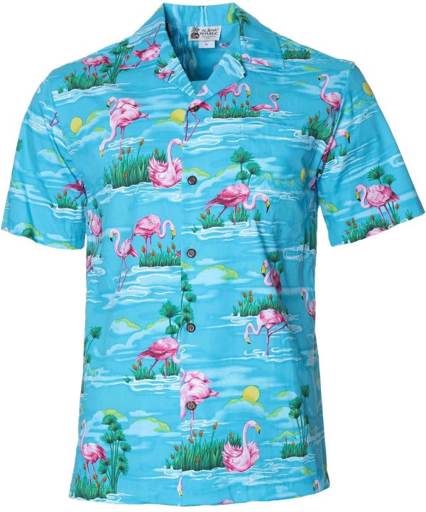 Men's Hawaiian Shirt - Flamingos Paradise Polyester Aloha Print Casual Shirt