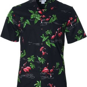 Men's Hawaiian Shirt - Flamingos Tropical Islands Polyester Aloha Print Casual Shirt