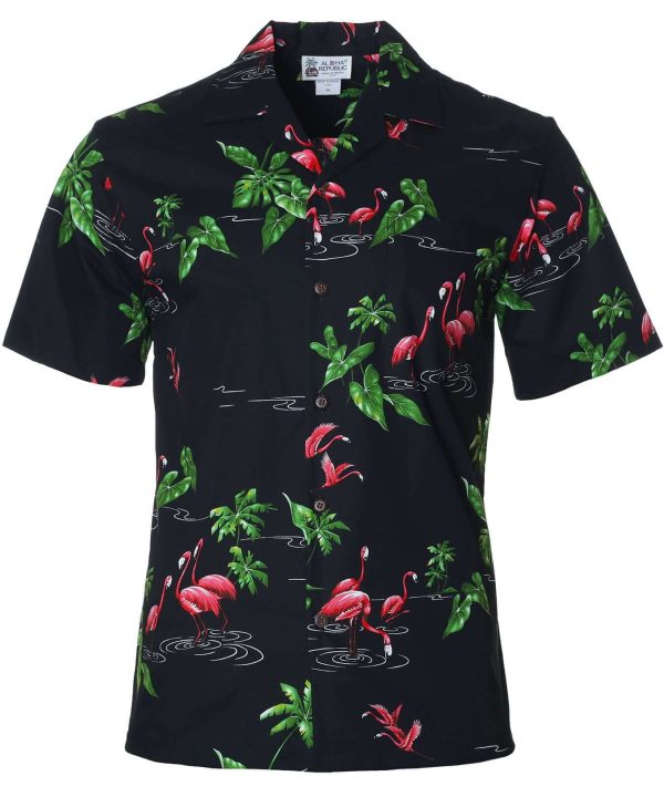 Men's Hawaiian Shirt - Flamingos Tropical Islands Polyester Aloha Print Casual Shirt