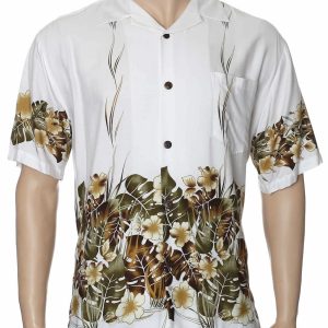 Men's Hawaiian Shirt - Polyester Forest Island Border Aloha Print Shirt