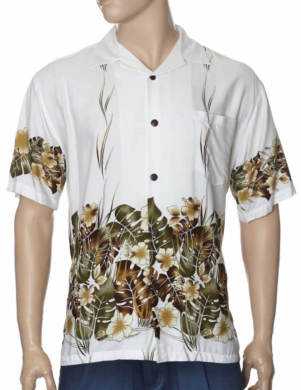 Men's Hawaiian Shirt - Polyester Forest Island Border Aloha Print Shirt
