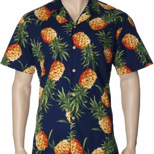 Men's Hawaiian Shirt - Polyester Gold Pineapples Aloha Print Shirt