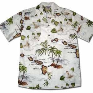 Men's Hawaiian Shirt - Hawaiian Islands White Print Polyester Casual Summer Shirt
