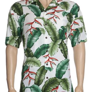 Men's Hawaiian Shirt - Polyester Heliconia Monstera Aloha Print Shirt