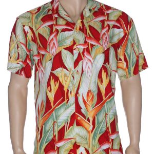 Men's Hawaiian Shirt - Polyester Heliconia Rayon Poplin Aloha Print Shirt