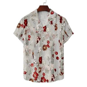 Men's Hawaiian Shirt - Autumn Fall Flowers Floral Print Polyester Casual Shirt