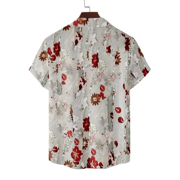 Men's Hawaiian Shirt - Autumn Fall Flowers Floral Print Polyester Casual Shirt - Image 2