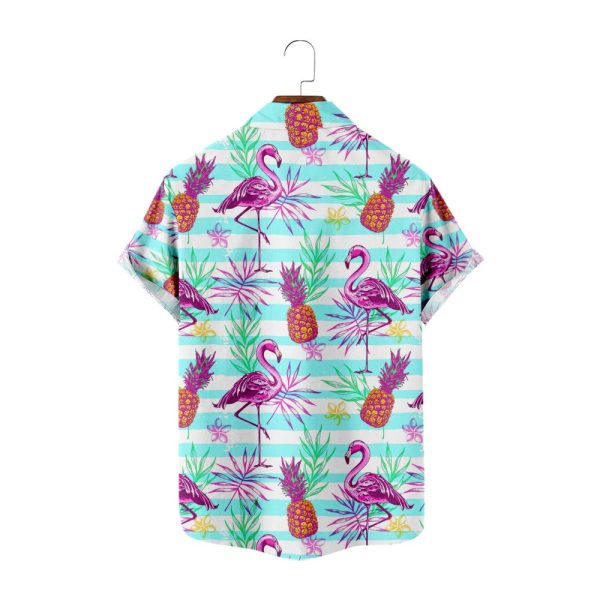 Men's Hawaiian Shirt - Pineapples and Flamingos All Over Print Polyester Casual Summer Shirt - Image 2