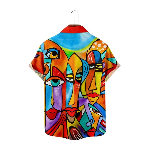 Men's Hawaiian Shirt - Artistic Abstract Painting Print Polyester Summer Casual Shirt - Image 2