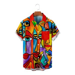 Men's Hawaiian Shirt - Artistic Abstract Painting Print Polyester Summer Casual Shirt
