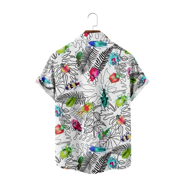 Men's Hawaiian Shirt - Colorful Insects and Floral Print Polyester Casual Summer Shirt - Image 2