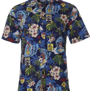 Men's Hawaiian Shirt - High Surf Polyester Aloha Print Casual Summer Shirt