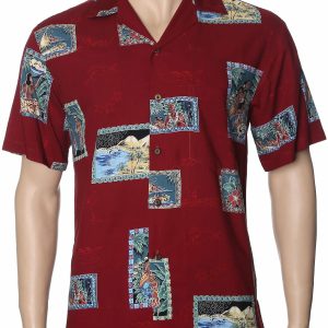 Men's Hawaiian Shirt - Polyester Honolulu Vacation Postcards Aloha Print Shirt