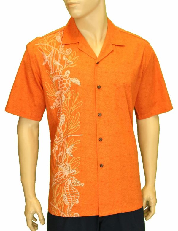 Men's Hawaiian Shirt - Polyester Honu Side Panel Aloha Print Shirt