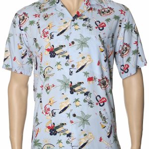Men's Hawaiian Shirt - Polyester Hula Girls Vintage Aloha Print Shirt