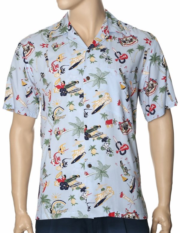 Men's Hawaiian Shirt - Polyester Hula Girls Vintage Aloha Print Shirt