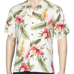 Men's Hawaiian Shirt - Polyester Iliwai Orchid Beige Aloha Print Shirt