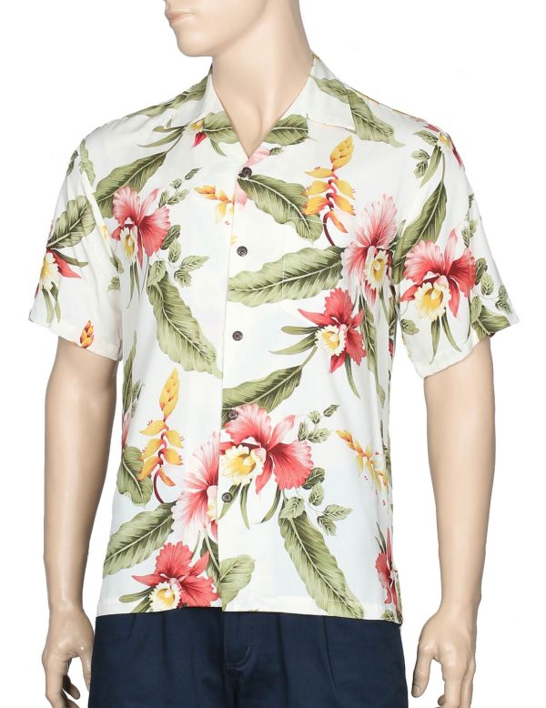 Men's Hawaiian Shirt - Polyester Iliwai Orchid Beige Aloha Print Shirt