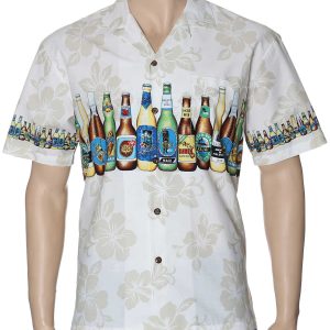 Men's Hawaiian Shirt - Polyester Island Beer Collection Aloha Print Shirt