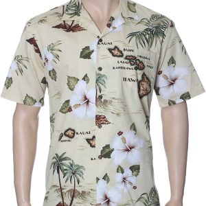 Men's Hawaiian Shirt - Polyester Island Palms Aloha Print Shirt