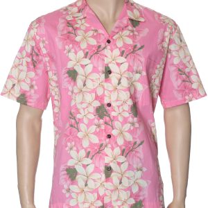 Men's Hawaiian Shirt - Polyester Island Plumeria Flowers Aloha Print Shirt