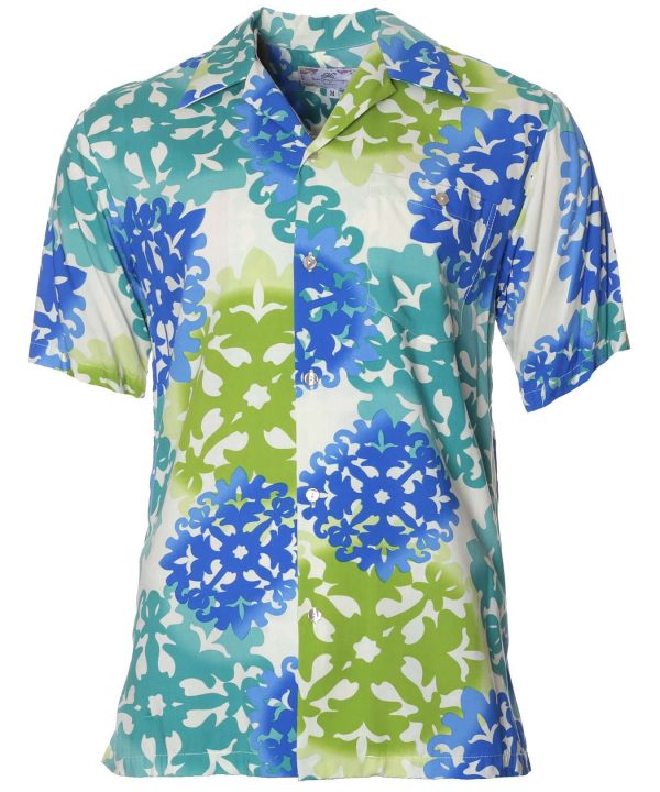 Men's Hawaiian Shirt - Island Quilt Rayon Open Pointed Aloha Print Polyester Casual Shirt