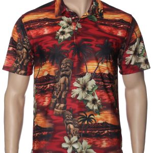 Men's Hawaiian Shirt - Polyester Island Tiki Aloha Print Shirt