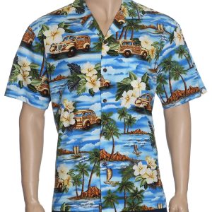 Men's Hawaiian Shirt - Polyester Island Woody Van Aloha Print Shirt