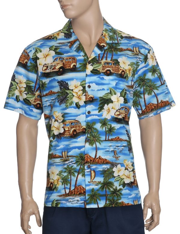 Men's Hawaiian Shirt - Polyester Island Woody Van Aloha Print Shirt