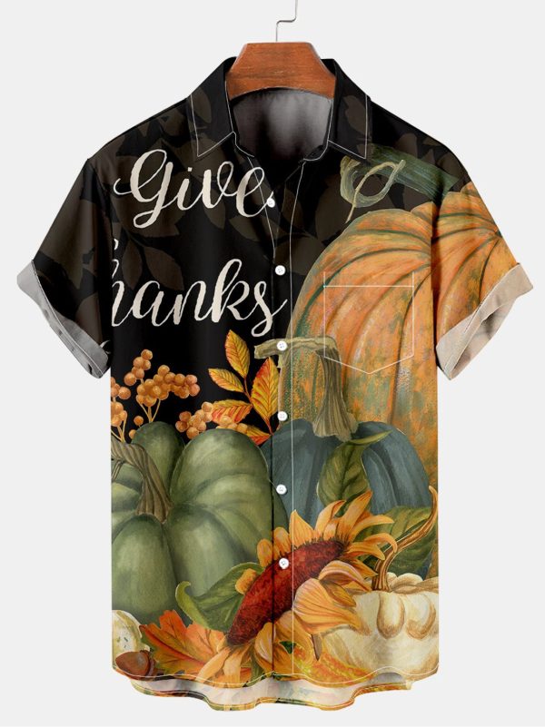 Men's Hawaiian Shirt - Festive Thanksgiving Message Print Polyester Holiday Casual Shirt