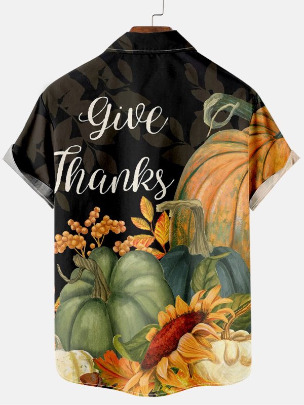 Men's Hawaiian Shirt - Festive Thanksgiving Message Print Polyester Holiday Casual Shirt - Image 2