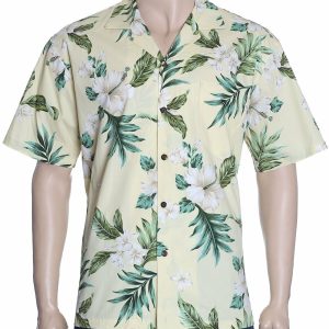 Men's Hawaiian Shirt - Polyester Kahua Plumeria Aloha Print Shirt