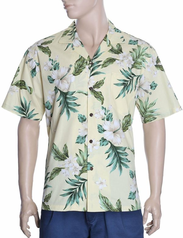 Men's Hawaiian Shirt - Polyester Kahua Plumeria Aloha Print Shirt