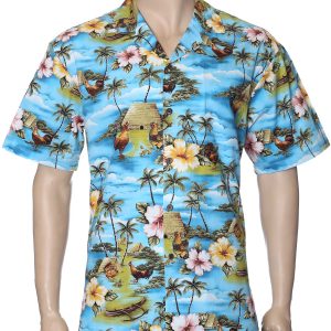 Men's Hawaiian Shirt - Polyester Kauai Island Roosters Aloha Print Shirt